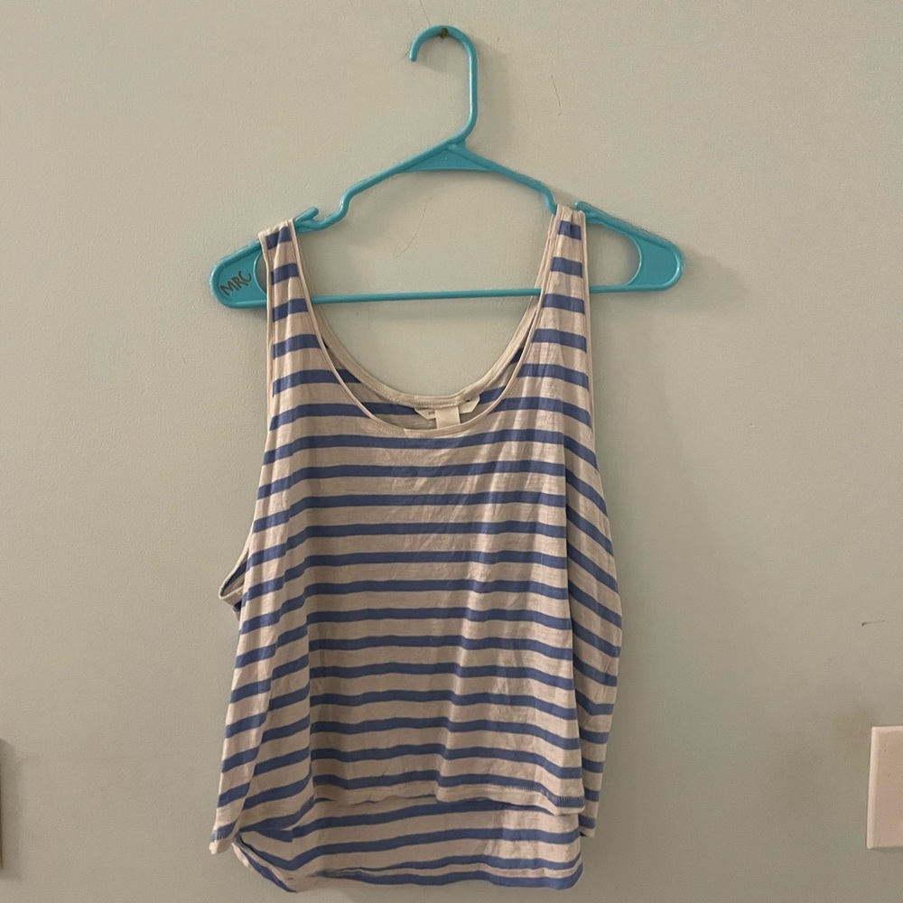 Blue and White H&M L Striped Crop Tank Top